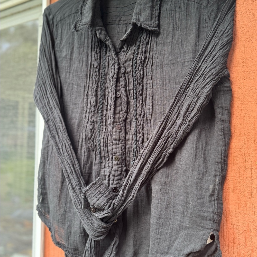 Free People One Light Distressed Button Down - Picture 3 of 14